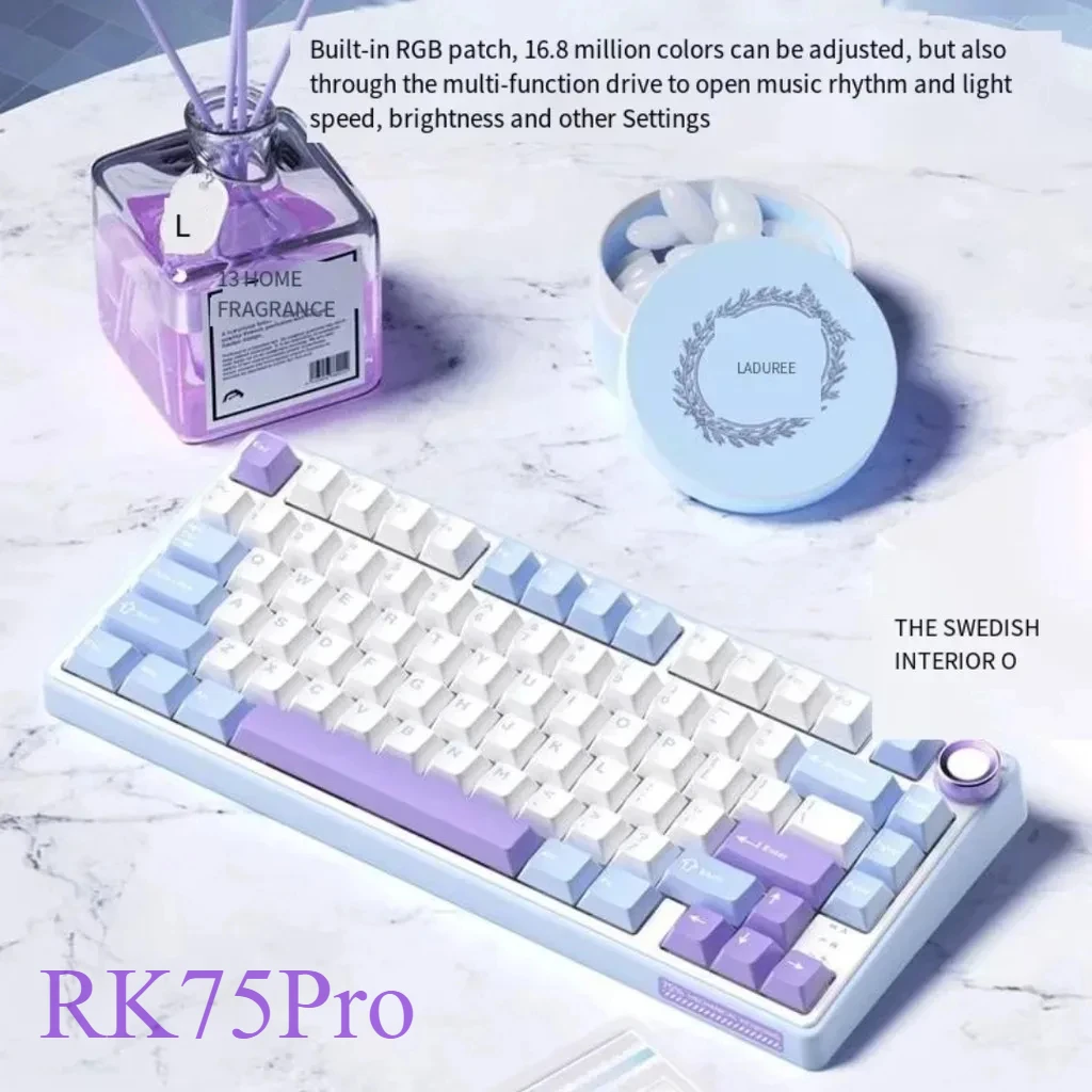 Royal Kludge R75 Gasket Wireless Gamer Keyboard 75% Custom 3 Mode RGB with Knob Hot Swappable, PBT Keycaps Mechanical Keyboard