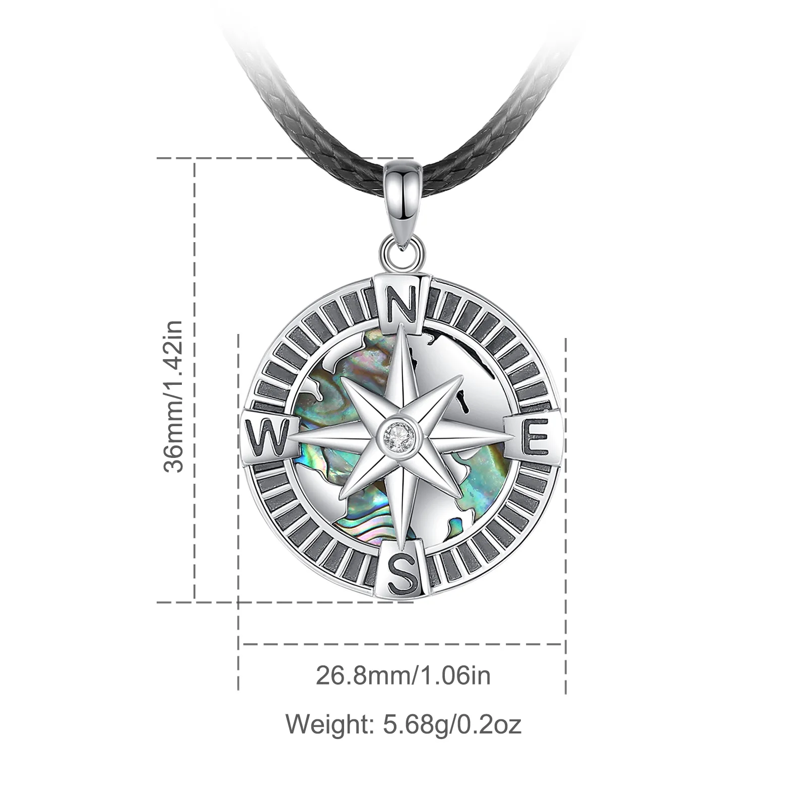 Imagem -02 - Sterling Silver North Star Colar para Homens e Mulheres Natural Abalone Shell Bússola Pingente Personalidade Jóias Presente Fino Eudora-925