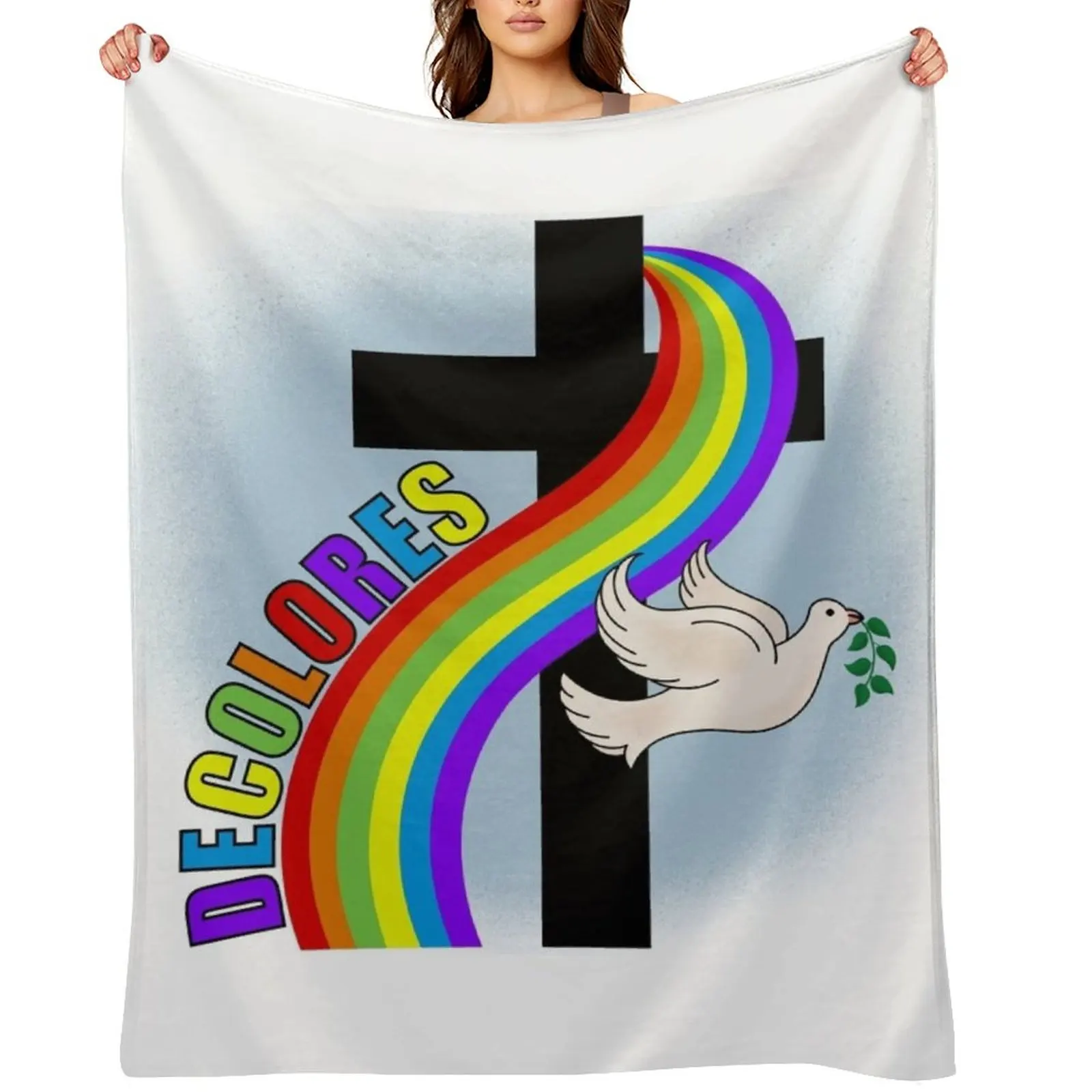 

DeColores Cursillo Rainbow With Cross and Peace Dove (White) Throw Blanket Giant Sofa Luxury Blankets For Sofas Sofa Blankets