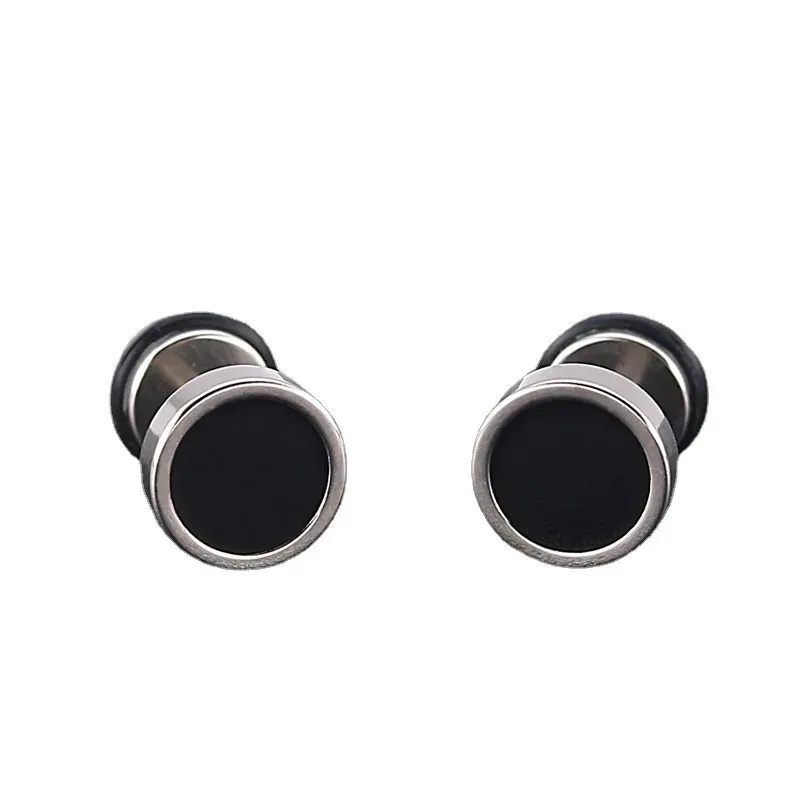 2pcs 16G Titanium Steel Men's Earings, Round Black Oil Drip Stud Earrings For Men Fashion Stainless Steel Punk Jewelry Gift image 5