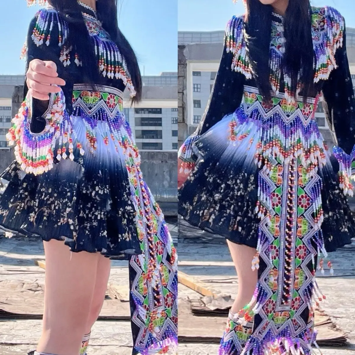 2025 جديد يوننان مياو الأرجواني تنورة قصيرة مجموعة المطرزة حبة أعلى + تنورة قصيرة + قبعة الملابس العرقية مجموعة جديدة هالوين عيد الميلاد #6