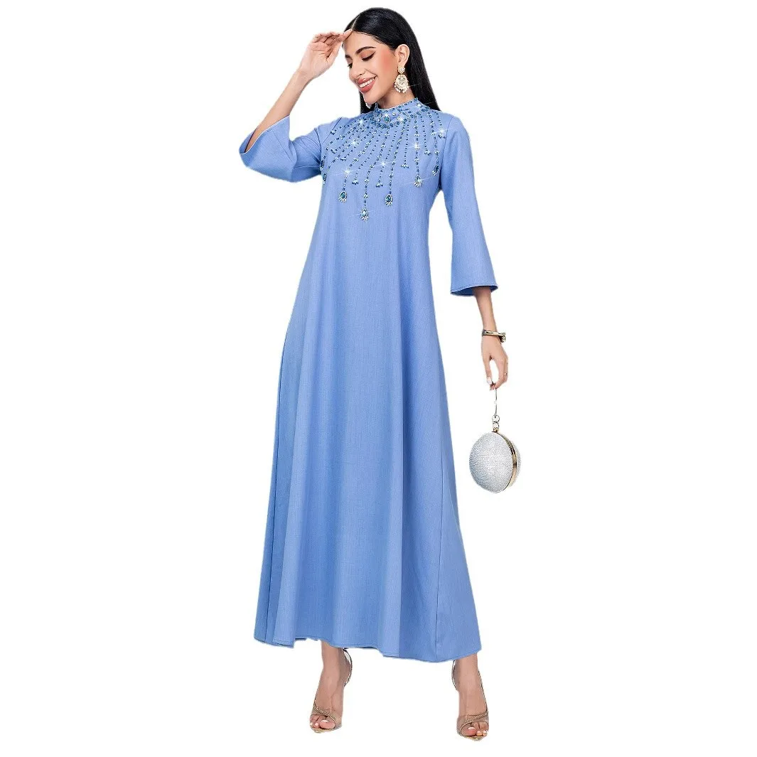 UNI Dubai lujo Abayas diamantes vestido musulmán Eid Mubarak Djellaba mujeres vestido de fiesta de noche Turquía Kaftan mujer bata musulmana