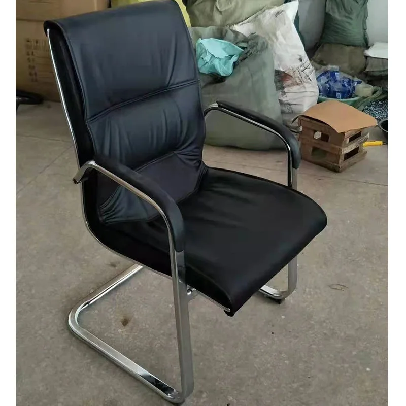 Modern Minimalist Electroplated Computer Home Office Chair Bow Chair Boss Chair Black Leather