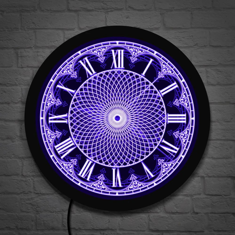 

Retro Roman Numerals Wall Clock Mandala LED Lighting Home Decor Geometric Wall Art 3D Wall Clock With LED Backlight Yoga Gifts