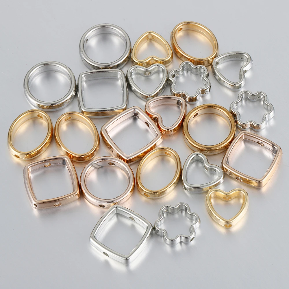 50pcs CCB Frame Spacer Beads for Jewelry Through Holes Square Heart Flower Pendants Connectors For DIY Jewelry Necklace Making