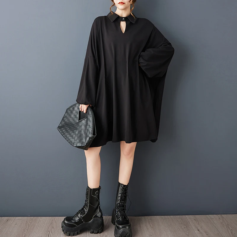 Primavera novo vintage Bla Dr plissado solto morcego longo Sve design exclusivo mistura de algodão feminino confortável respirável V-ne...