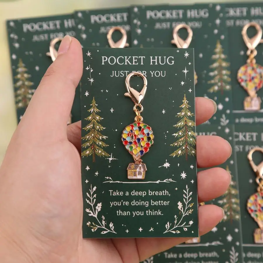 1/5/10/20/50/100pcs 2D Flat - Set of 10 2D Pocket Hug Flying House Hot Air Balloon Keychains for Your Best Friend, Self-Care, Sm