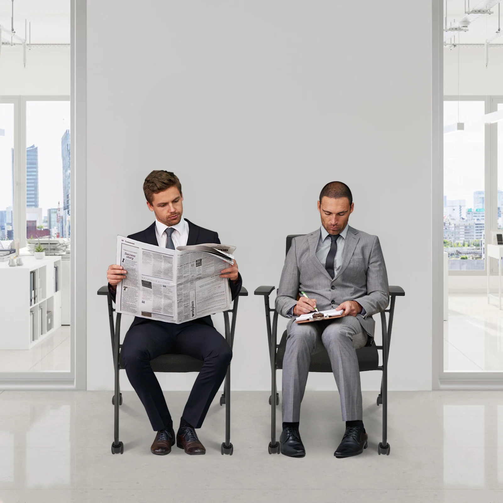 2 Pack Conference Room Chairs, Stackable & Ergonomic Foldable Chair with Armrest - Mesh Bouncing Back for Office Meetings