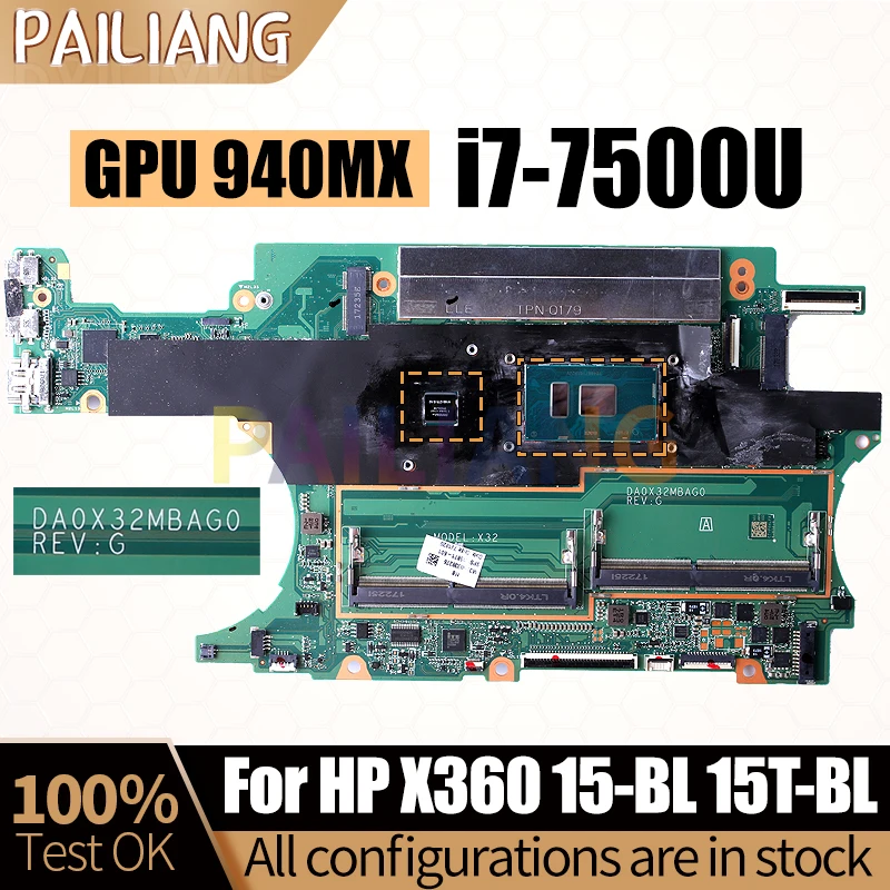 For HP X360 15-BL 15T-BL Notebook Mainboard Laptop DA0X32MBAG0 SR2ZV i7-7500U N16S-GTR-S-A2 940MX Motherboard Full Tested