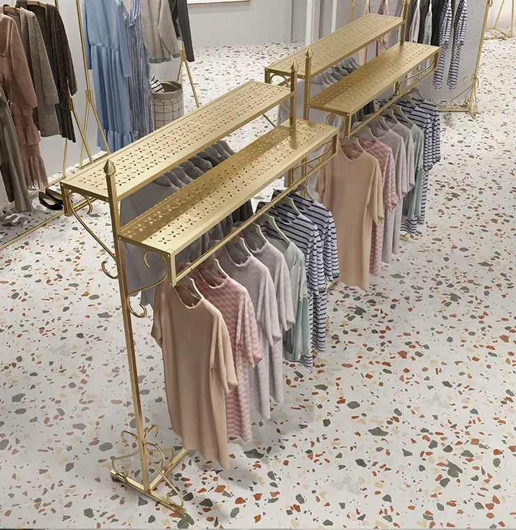 

Clothing island display shelf floor type children's and boys' clothing store shelf middle double row hanging clothes shelf