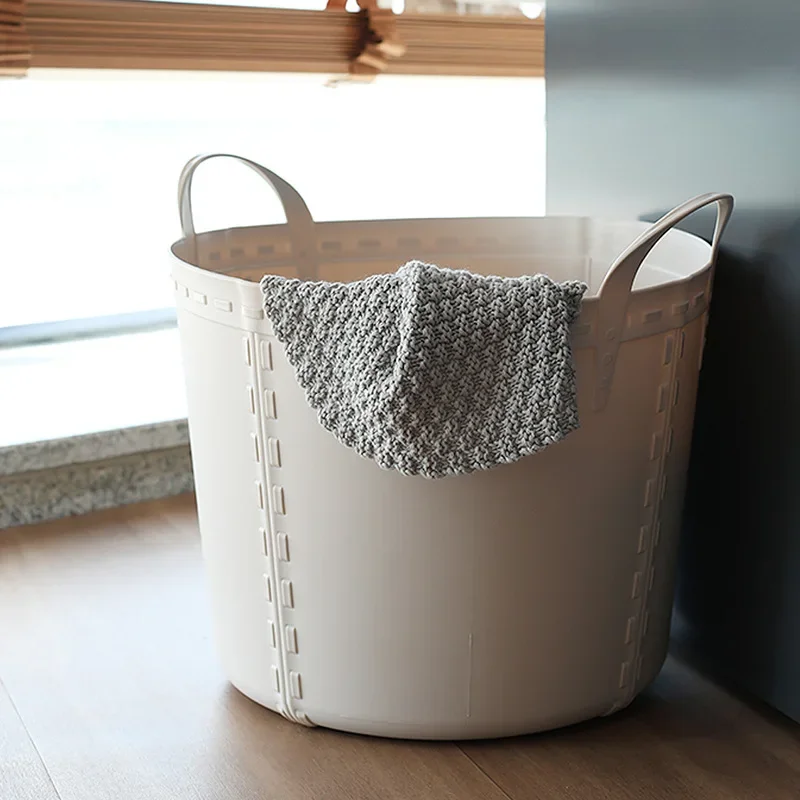 Household Simple Round Plastic Laundry Basket Home Portable Storage Basket Large Bath Basket Laundry Bucket