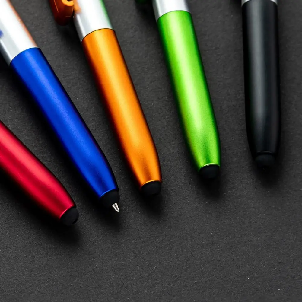 Caneta Esferográfica recarregável com Stylus LED Light, 4 em 1, tinta preta, suporte para telefone, versátil, escritório