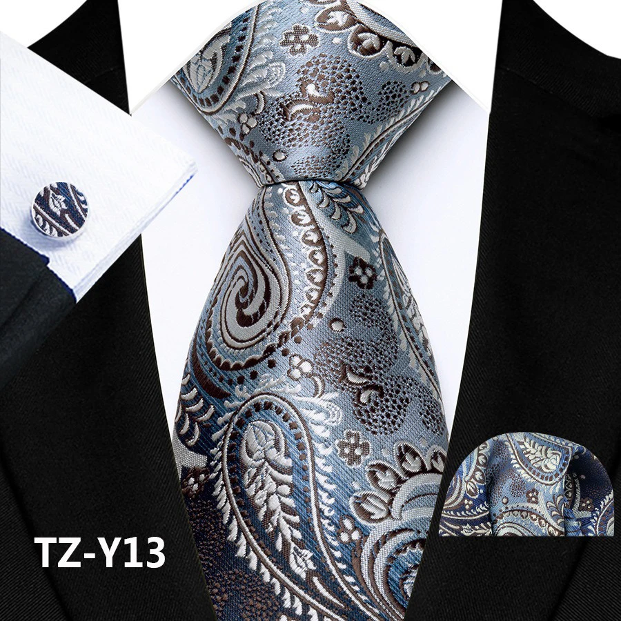 Paisley-Krawattenset für Herren, luxuriöse Krawatte, Einstecktuch, Manschettenknöpfe, 3-teiliges Set, klassische florale Krawatte, Einstecktuch für Anzug, Hochzeit, Business, Cravata – Detail 18