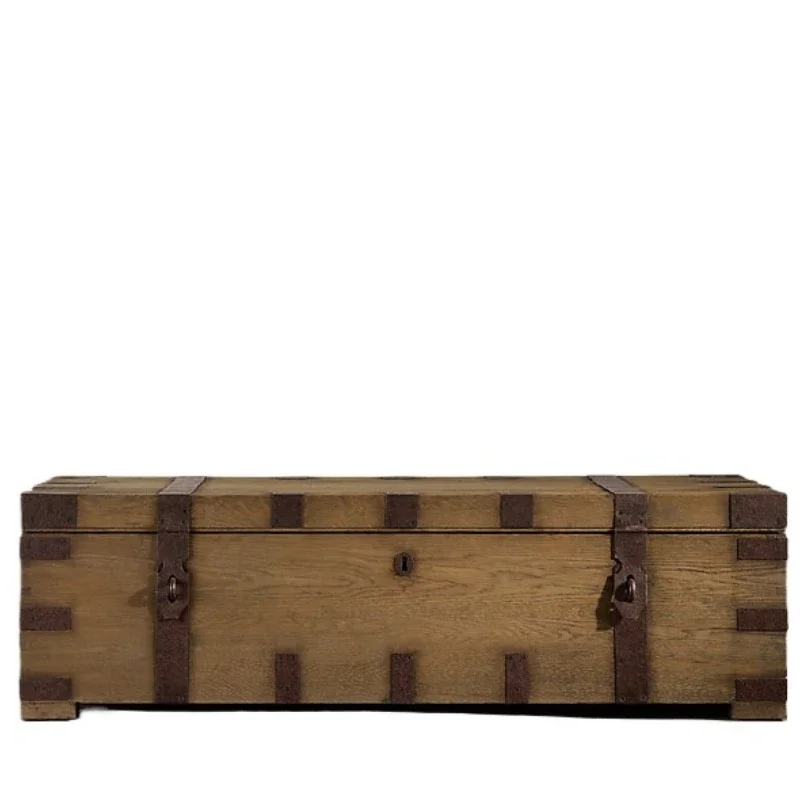 

American country coffee table retro old wrought iron box cafe, oak locker storage cabinet