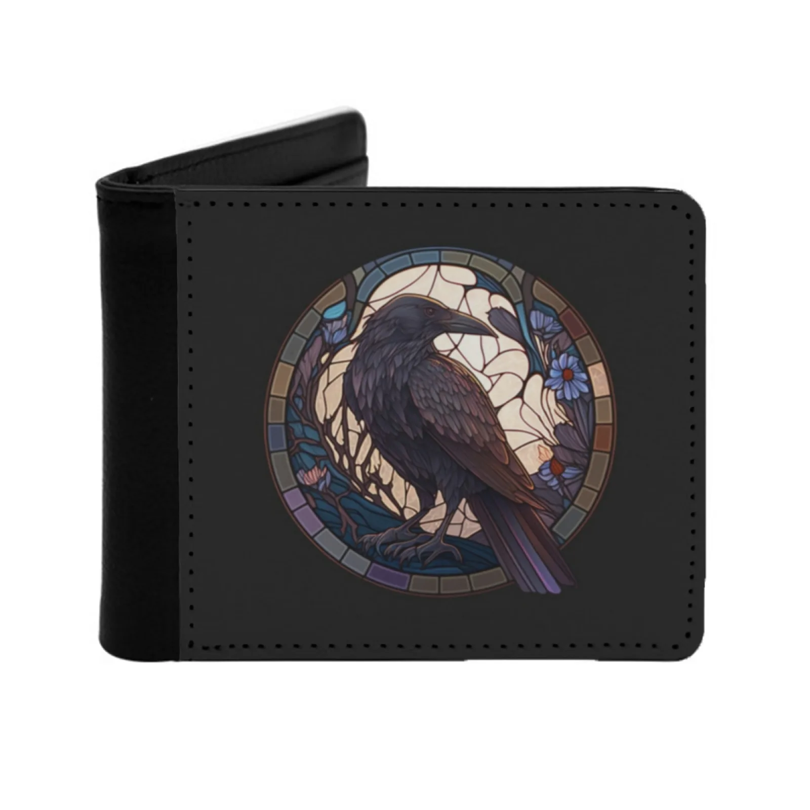 

Stained Glass Crow Men Wallets Card Man Wallet Short Purse Bi-Fold Personalized Purses Stained Glass Stained Glass Art Simple