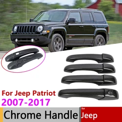 For Jeep Patriot 2007~2017 Chrome Gloss Black Carbon Fiber Smart Door Handle Cover Trim Set Car Styling Exterior Accessories