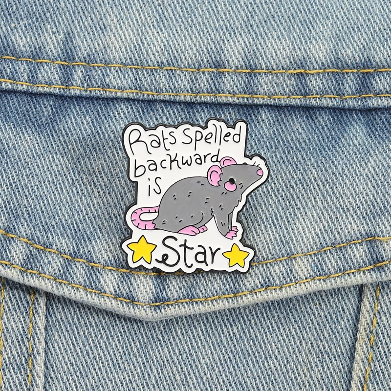 Word Play Mouse Pin Rats Spelled Backwards is Star Quote Cute Pink Ears Gray Rodent Design for Language Humor Accessory