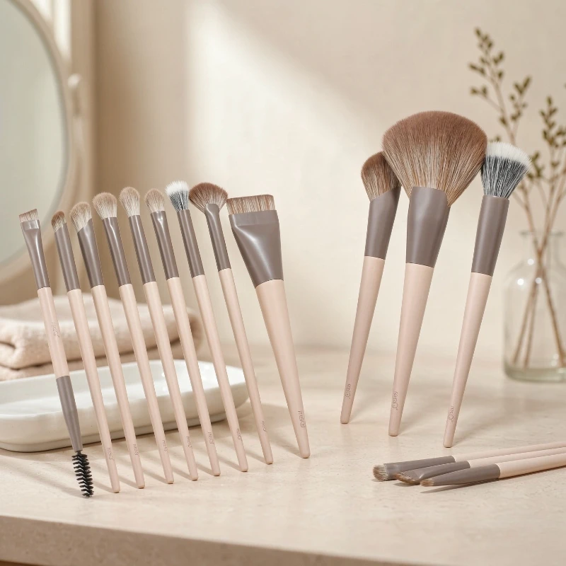 Makeup Brush Set, 15-Piece Cosmetic Brush Kit with Animal-Hair Bristles and Layered Design for Powder, Foundation or Eyeshadow