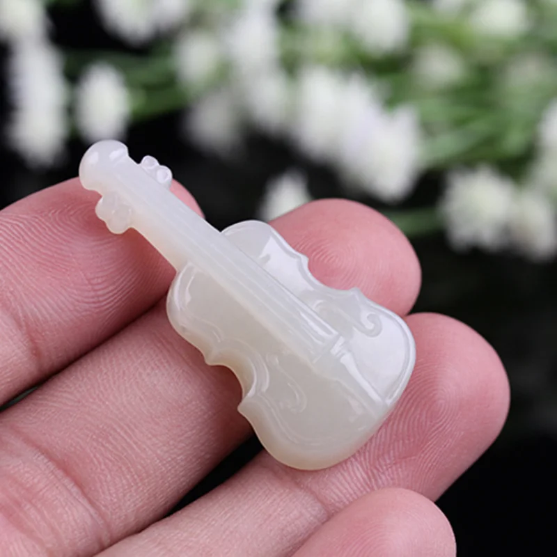 

Hotan Violin Pendant White Ornament Jade Jewelry Men and Women