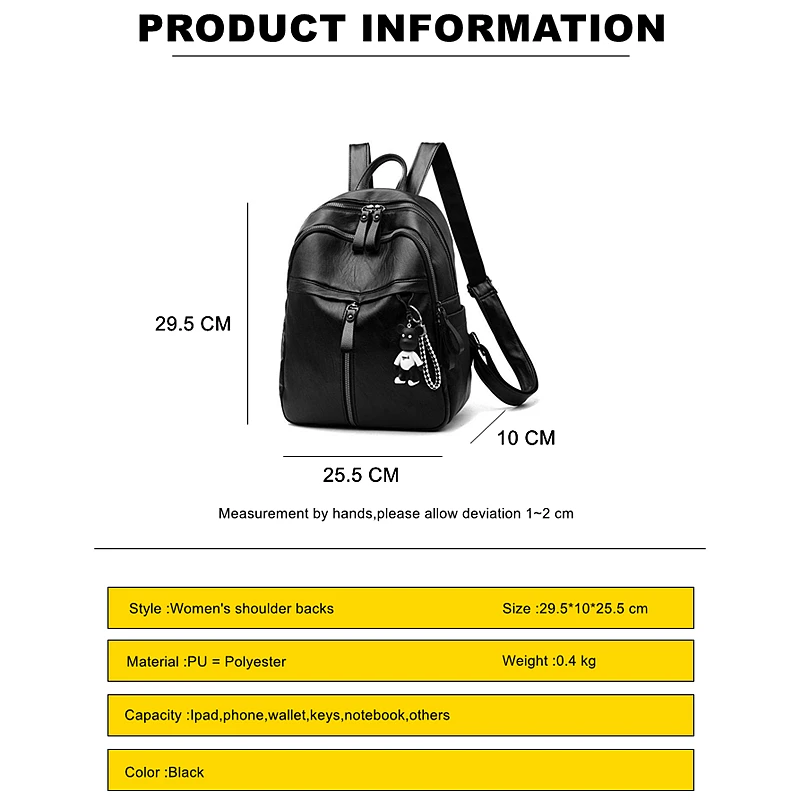 Black Backpacks for Women High Capacity PU Waterproof College Backpack Trendy Women Laptop School Bags Girl Travel School Bags