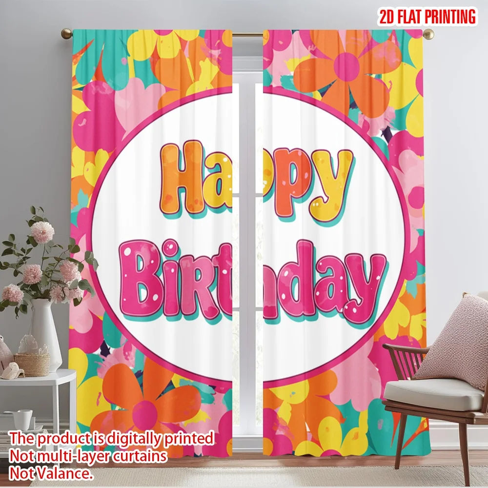 

2pcs 2D flat printing Curtains Retro Floral Birthday Flowers 100% Polyester Without Electricity 0 for Holiday Decor