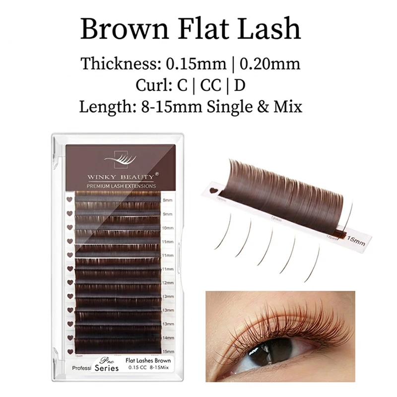 Winky Beauty Individual Ellipse Flat Matte Brown 0.15 Split Tip Premium Light Lash Silk Volume Natural Cashmere Eyelash Supplies