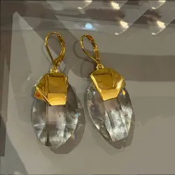 Brass With 18k Gold Statement Crystal Drop Earrings Women Jewelry Party Boho T Show Gown Runway Rare Korean Japan Trendy INS