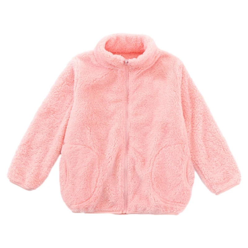 Autumn Winter Kids Coat Solid Coral Fleece Thicken Warm Jackets Children Casual Outdoor Windproof Zipped Coat Kids Clothing 3-8Y