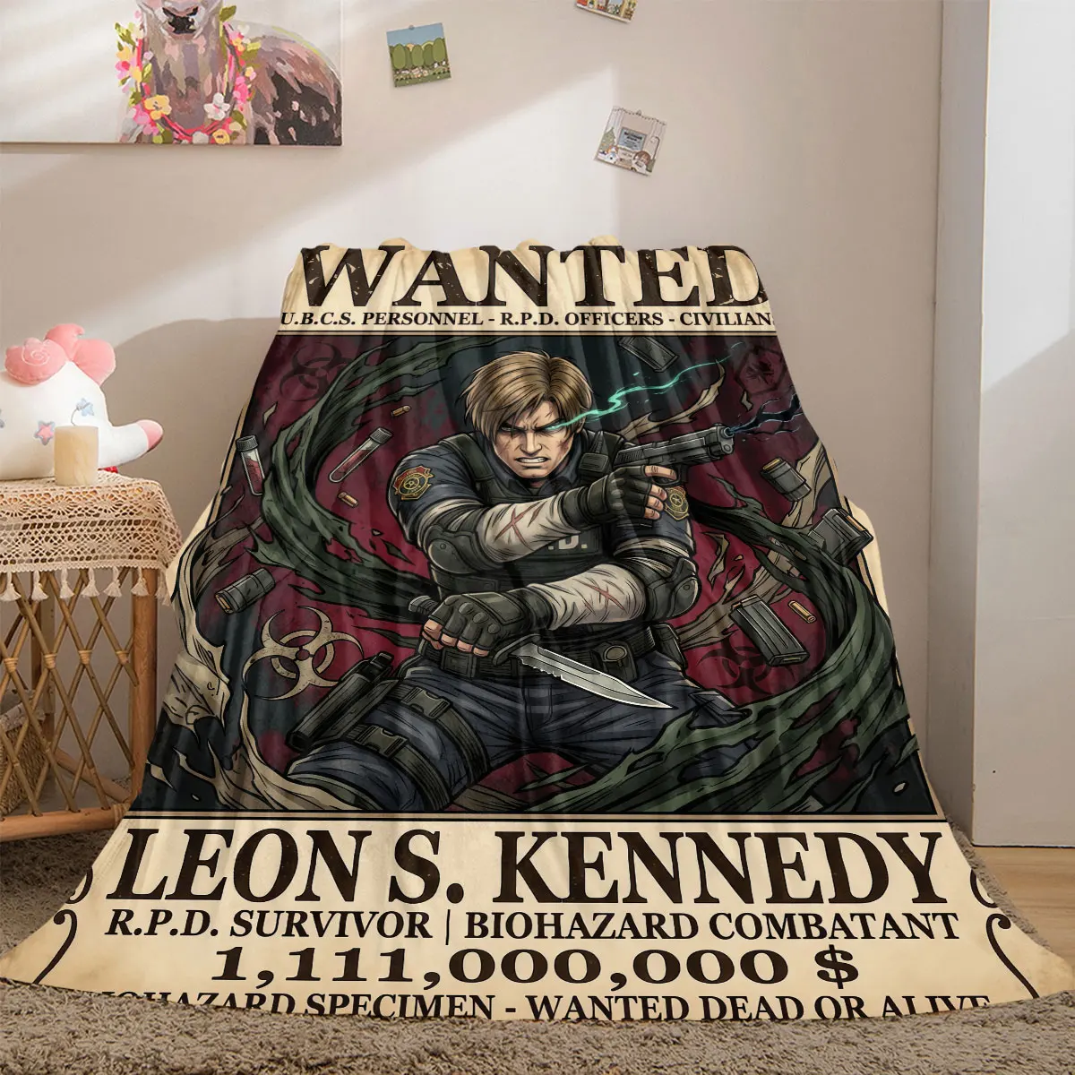 Resident EvilF Smooth 2D Print Flannel Blanket, Cartoon Figure Design for Bed, Comfortable Travel Picnic Wrap_LIAN