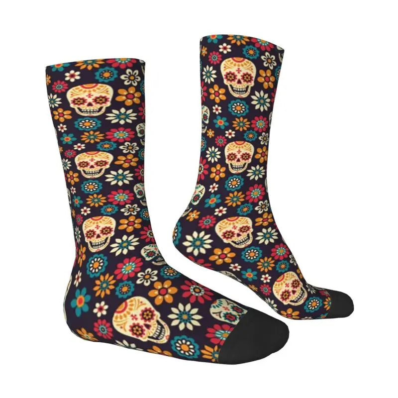 Fashion Mens Day Of The Dead Sugar Skull Pattern Dress Socks Unisex Warm Comfortable 3D Printed Mexican Floral Crew Socks