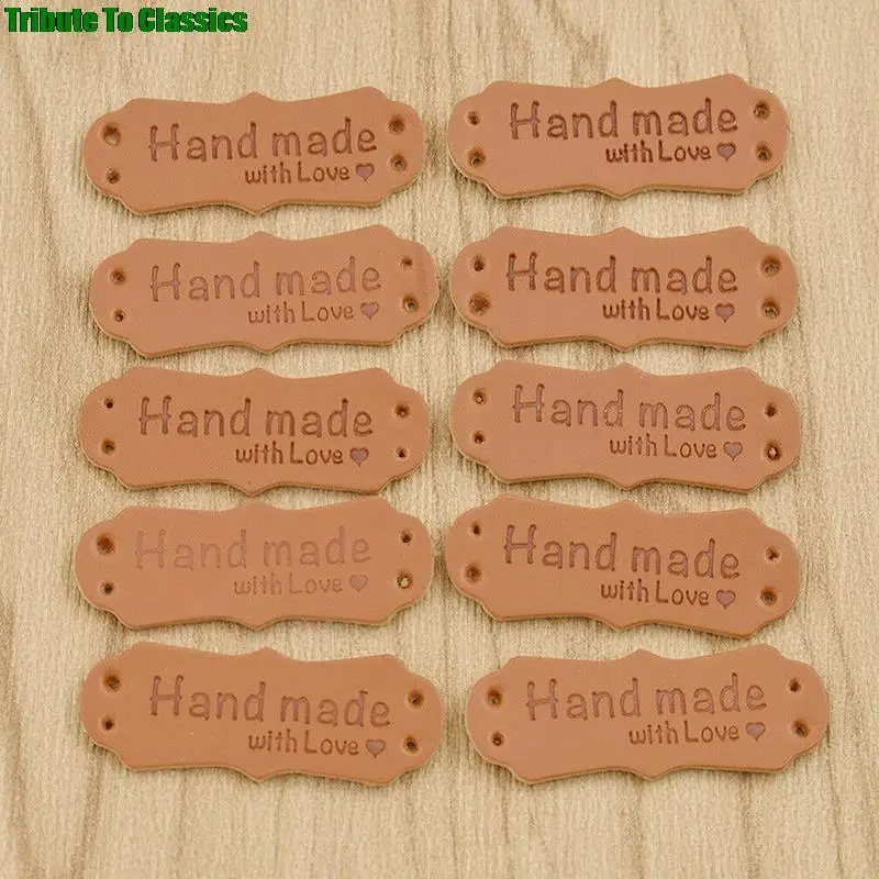 50Pcs 41x16mm Handmade Tags Handmade Sew Accessories Faux Leather Knitting Label For Clothes Handmade PU Label For Bag