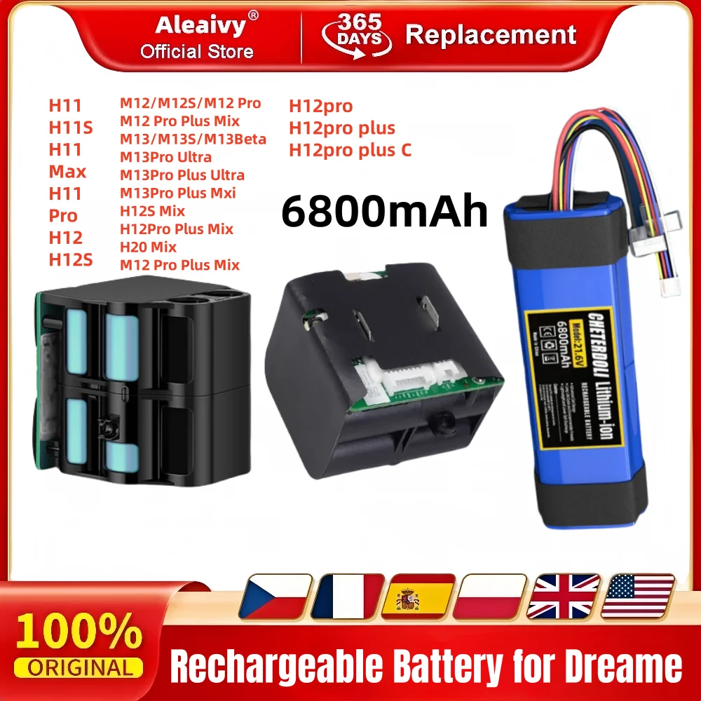 Aleaivy Dreame H11,M12,H12,M13 시리즈 진공 청소기 배터리 용 100% 오리지널 6800mAh 충전식 리튬 이온 배터리