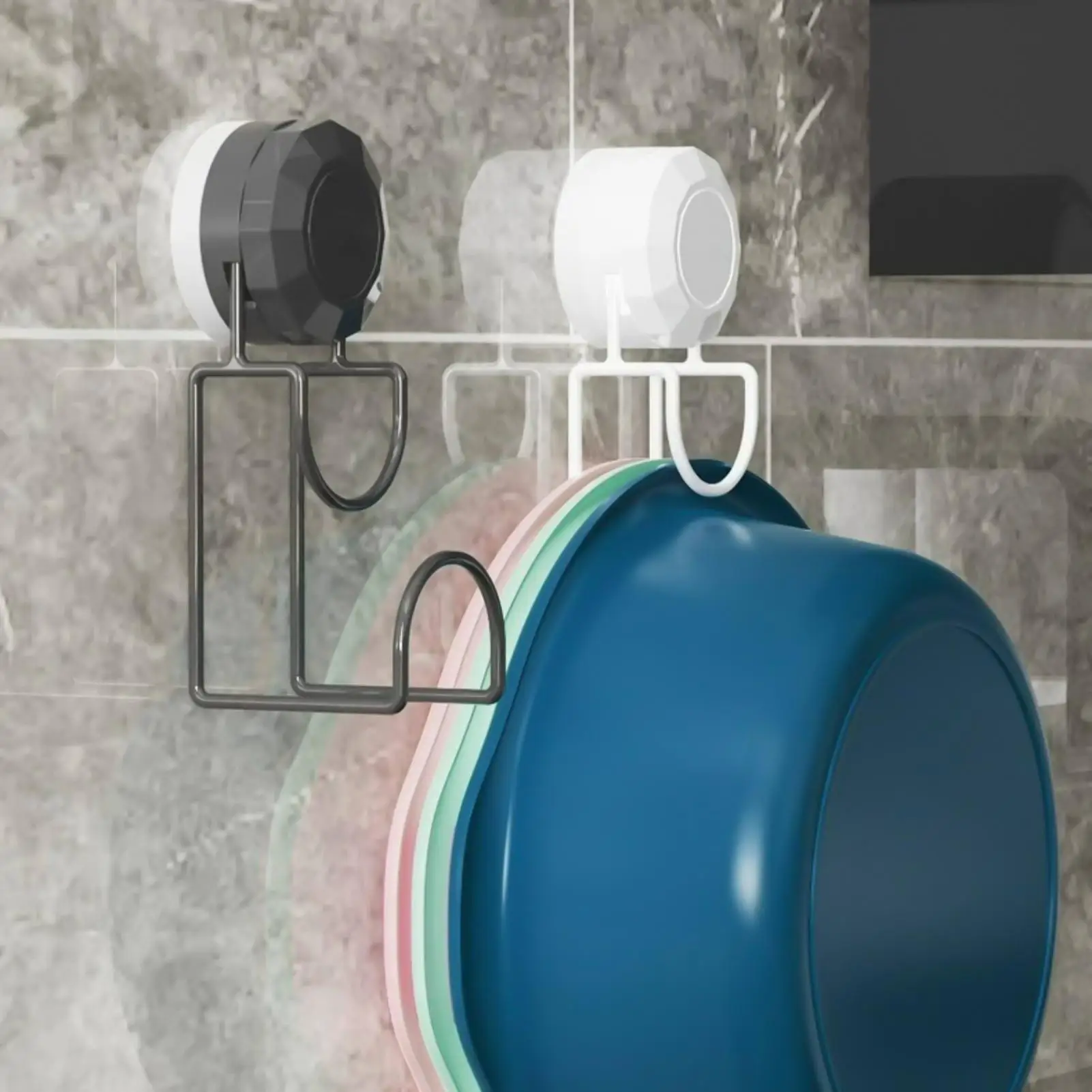 Suction Cup Washbasin Hooks For Bathroom Kitchen Vegetable Washing Basin Hanger Wall Mounted Storage Rack For Bathroom / Kitchen