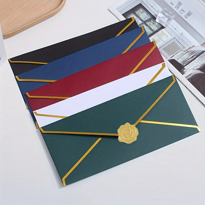 10/1 Pcs Luxury Envelope Kit (5 Colors) with Gold Foil Stickers - Elegant Design, Birthday, Corporate Events, Durable Invitation
