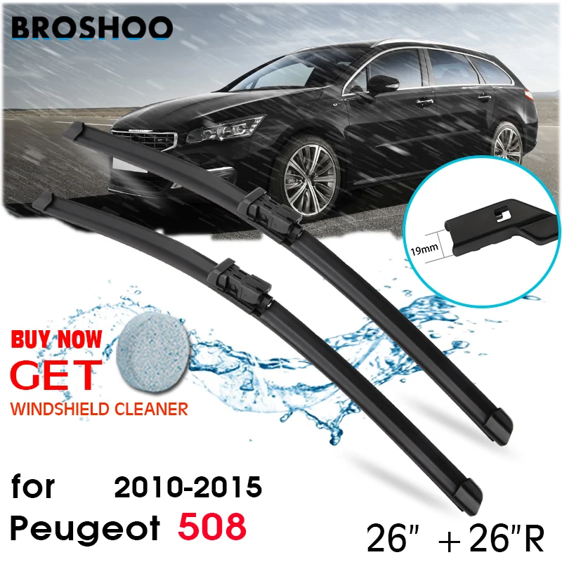 

BROSHOO Car Windscreen Wiper Blades Natural Rubber For Peugeot 508 26"&26"R ,Fit Push Button Arm 2010 2011 2012 2013 2014 2015