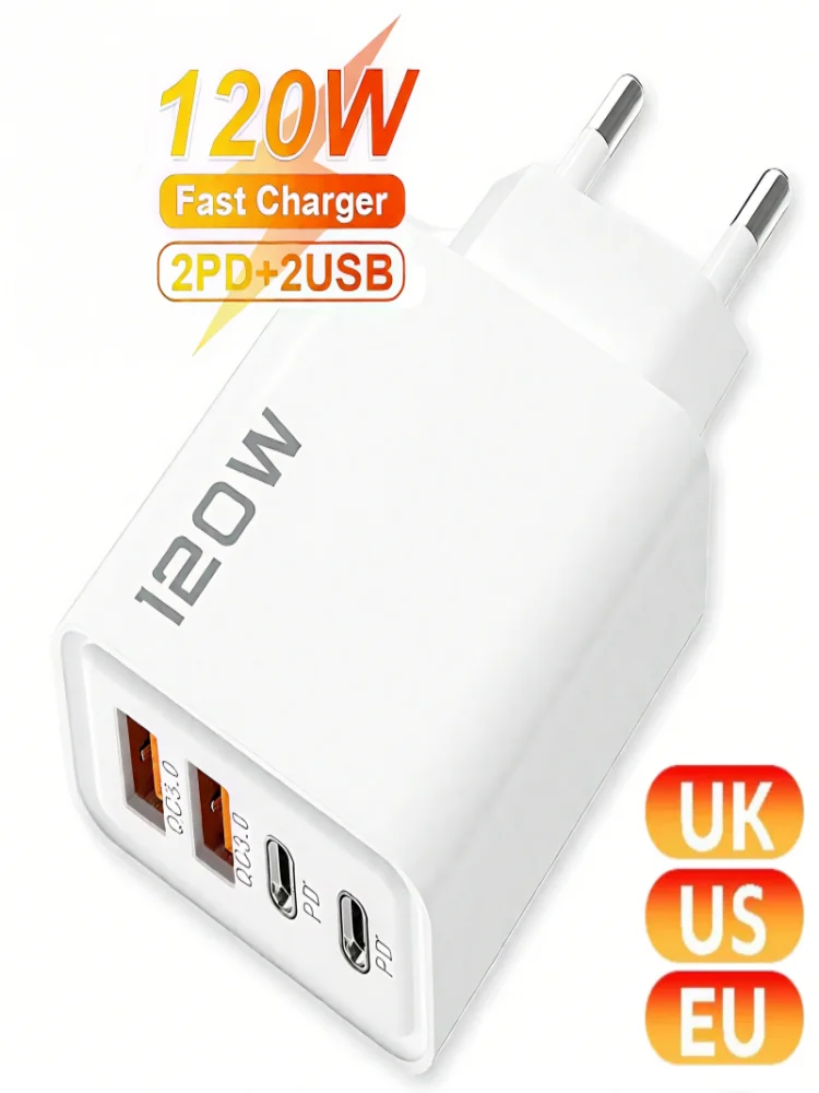 Ładowarka 120W 4-portowa szybkie ładowanie USB Typ C Kabel do transmisji danych USB Ładowarka do telefonu Adapter do Samsung iPhone Huawei Ładowarka 2025 — zdjęcie produktu 7
