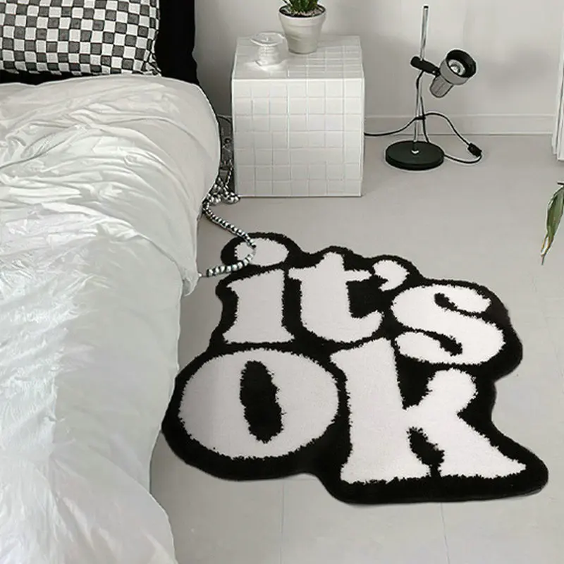 

Nordic Letters It's OK Tufted Rug Soft Fluffy Living Room Area Carpet Bedroom Floor Mat Bathroom Doormat Decor Bedside Pad Drop