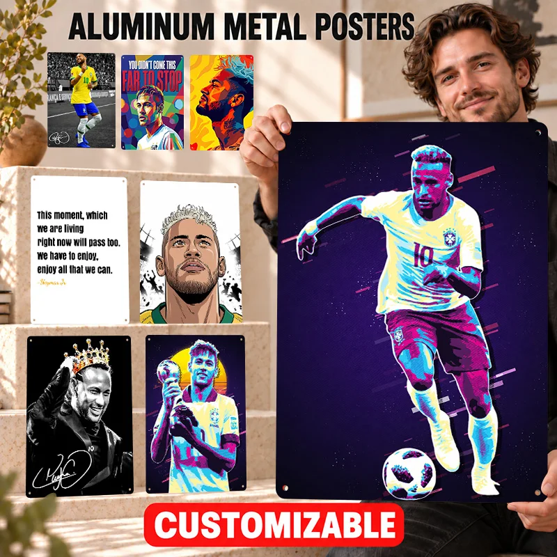 Neymar Jr Aluminum Posters Competitive Spirit Style Sports Lounge Wall Art Customized Metal Sign Collector Gift For Supporters