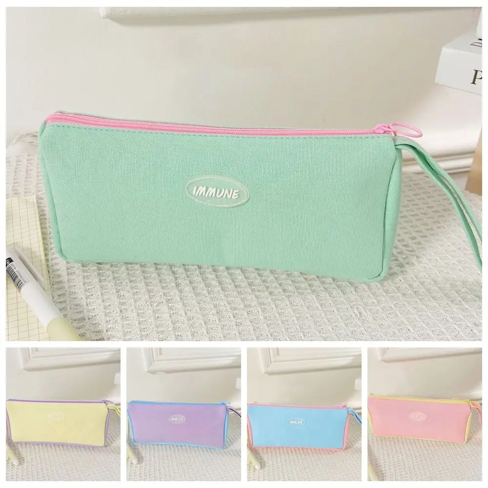 Simple Cotton Linen Pen Bag Zipper Stationery Pen Storage Bag Pencil Case Student