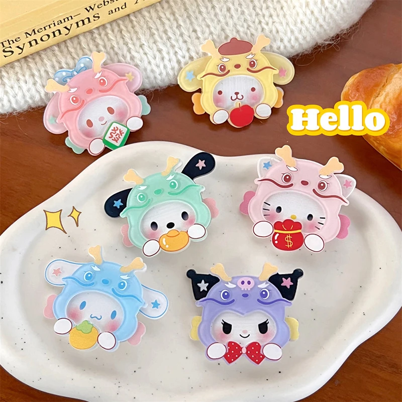 Pinces à cheveux en acrylique dessin animé, épingle à cheveux mignonne, Sanurgente, Hello Kitty, Cinnamoroll My Melody, Pachacco Kuromi, Année du dragon, Accessoires pour cheveux