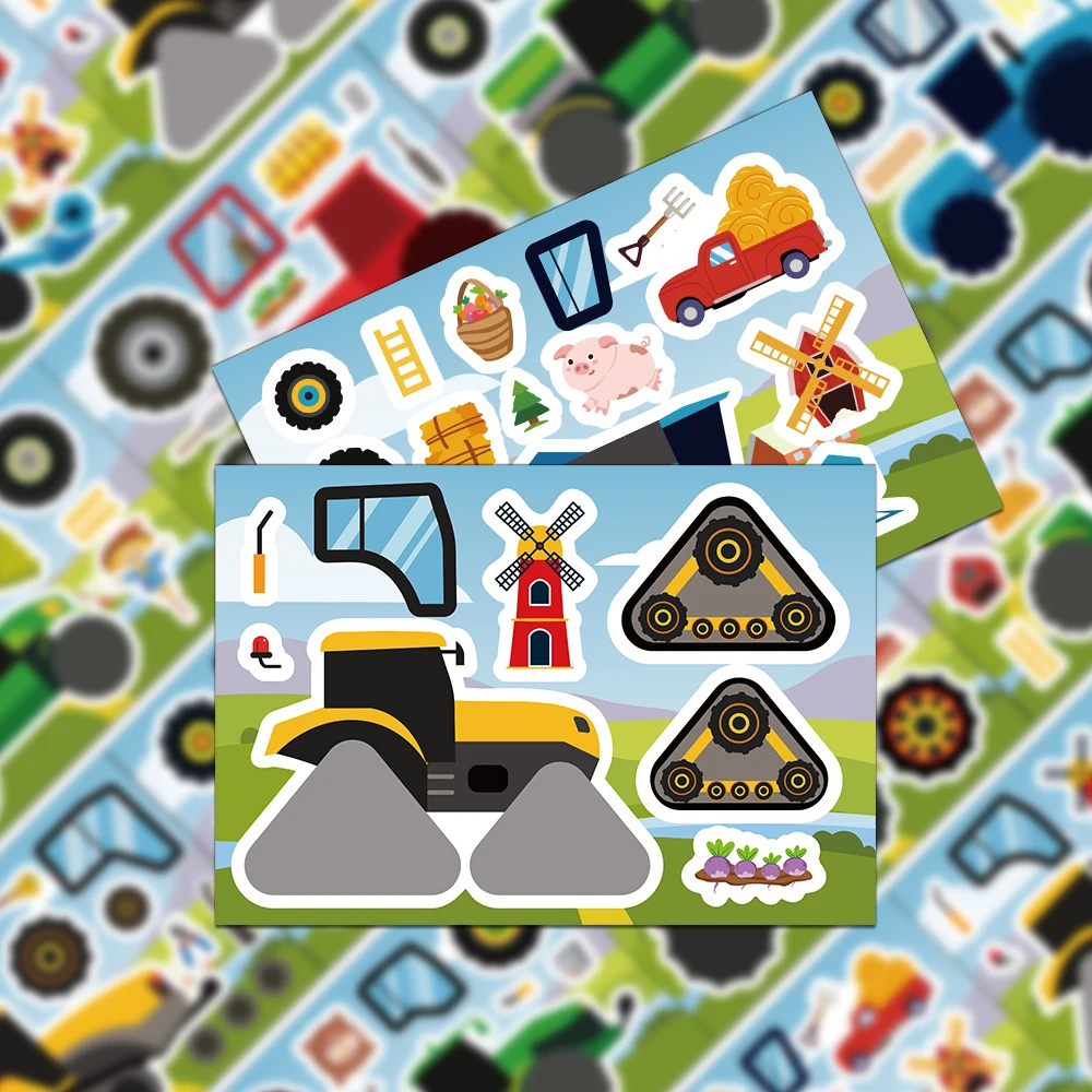 

8/16PCS Creative Cartoon Countryside Engineering Car Collage DIY Notebook Personalized Simple Decoration Material Collage