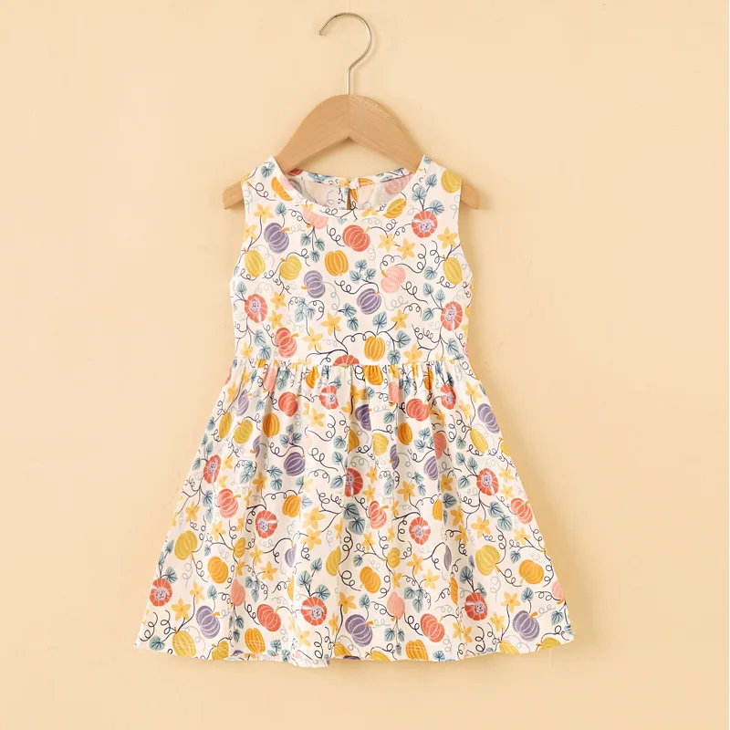 2024 Summer Girl Vest Dress Kids Sleeveless Printed Princess Dress Baby fashion Version Broken Flowers Casual dress