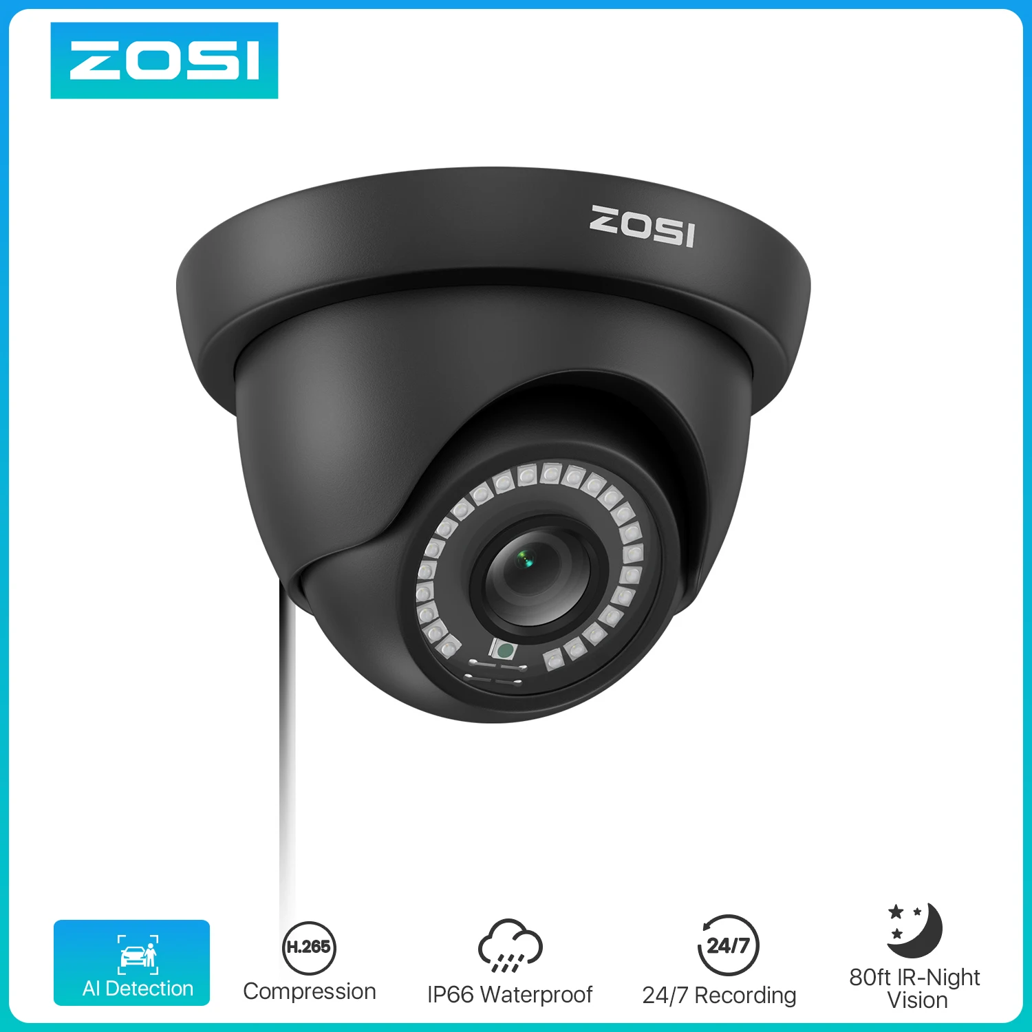 ZOSI 1080p Security Camera 80ft Night Vision AHD / TVI / CVI/CVBS Waterproof for Outdoor Video Surveillance Camera