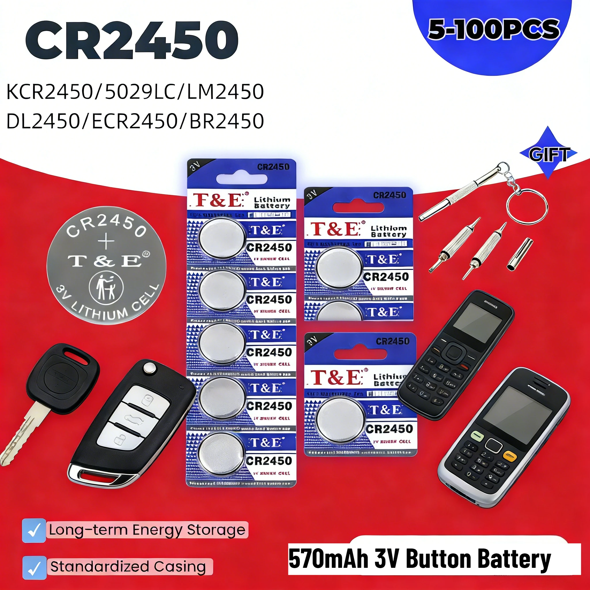 

5-50Pack CR2450 3V 570mAh Buttom Battery KCR2450 LM2450 DL2450 ECR2450 BR2450 For Watch Toys Remote Electronic Scales