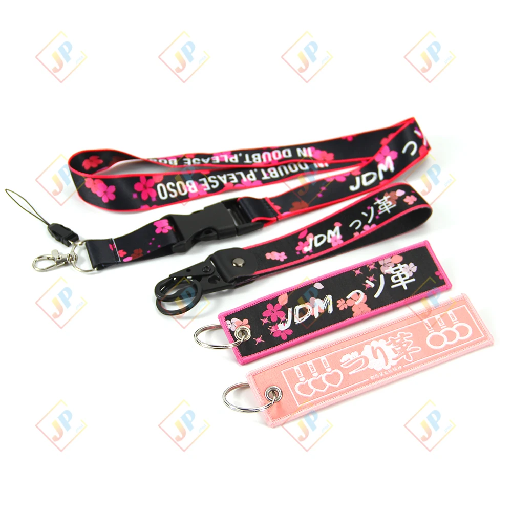 JDM Racing Style Keychain Lanyard Phone Cord Neck With Keystring Sakura girl pink