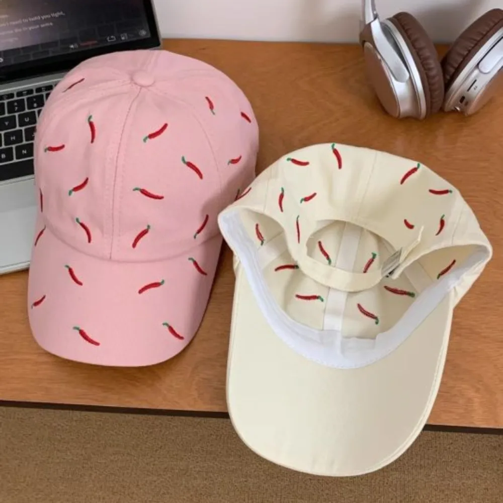 

Creative Chili Embroidered Baseball Cap Peaked Sunscreen Red Pepper Hat Sweet Fashion Cotton Baseball Cap Girl