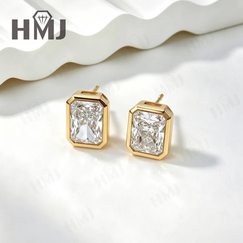 4ct Labor-Diamant-Ohrringe DEF VS Radiant-Schliff Ohrstecker 10K/14K Gold Klassisches Jubiläumsgeschenk Charms Schmuck für Damen – Detail 3