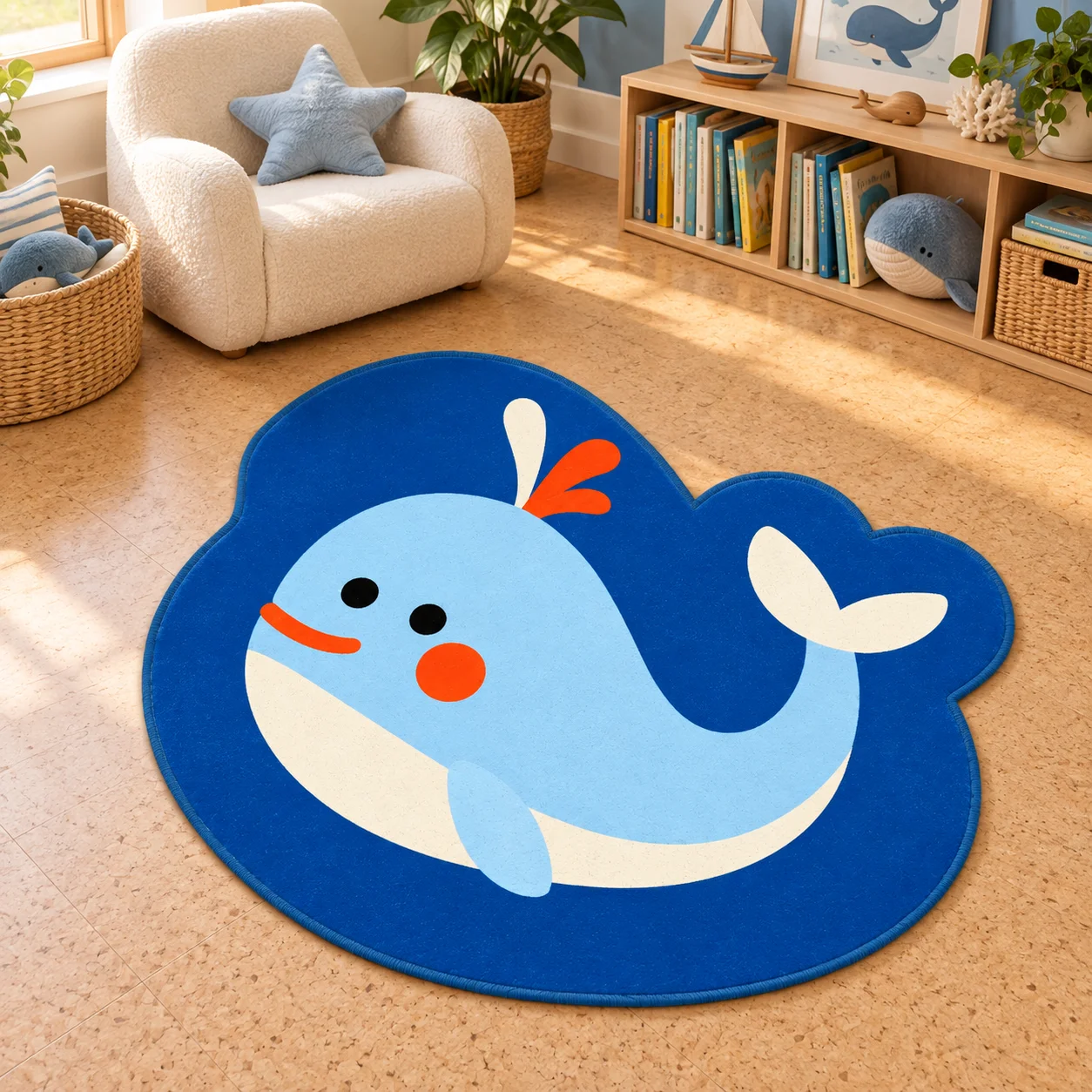 Blue Whale Shaped Flannel Floor Mat Ocean Animal Novelty Area Rug For Bedroom Living Room Bathroom Entryway Apartment Decor