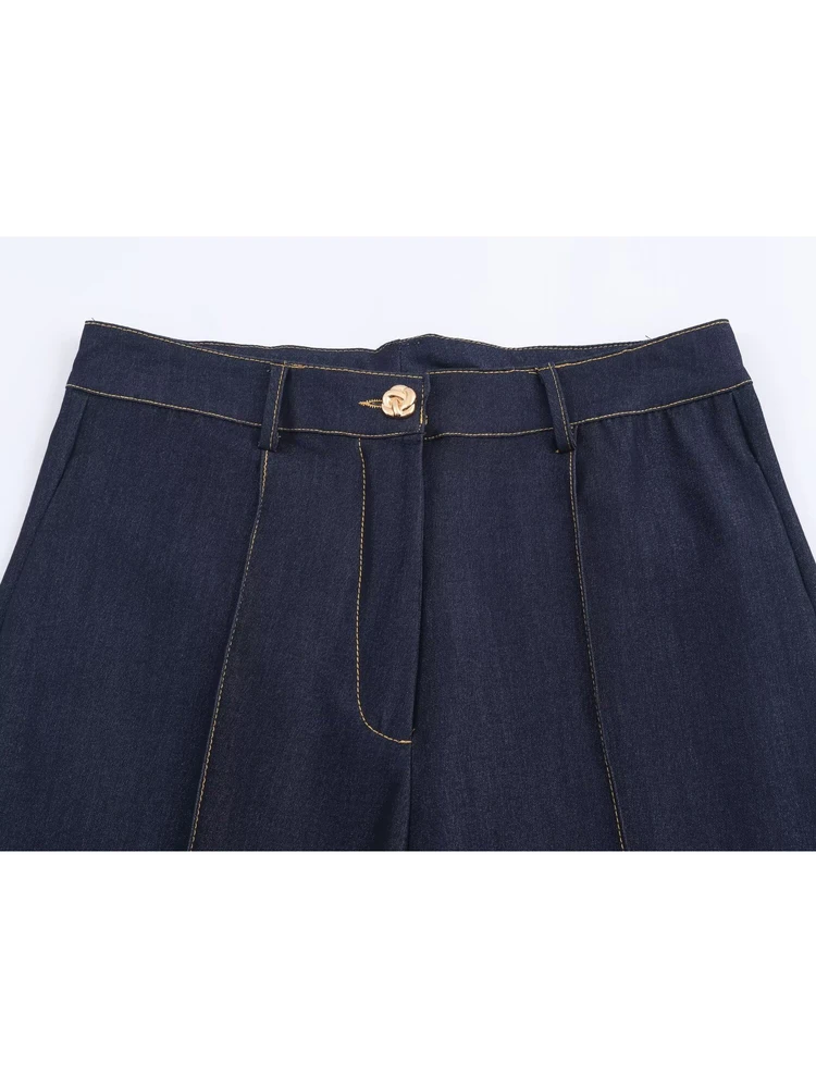 Frühlingshose mit hoher Taille und geradem Bein und Nählinie ort Jaet Long Sve-Kragen, lässige Damenhose mit hoher Taille