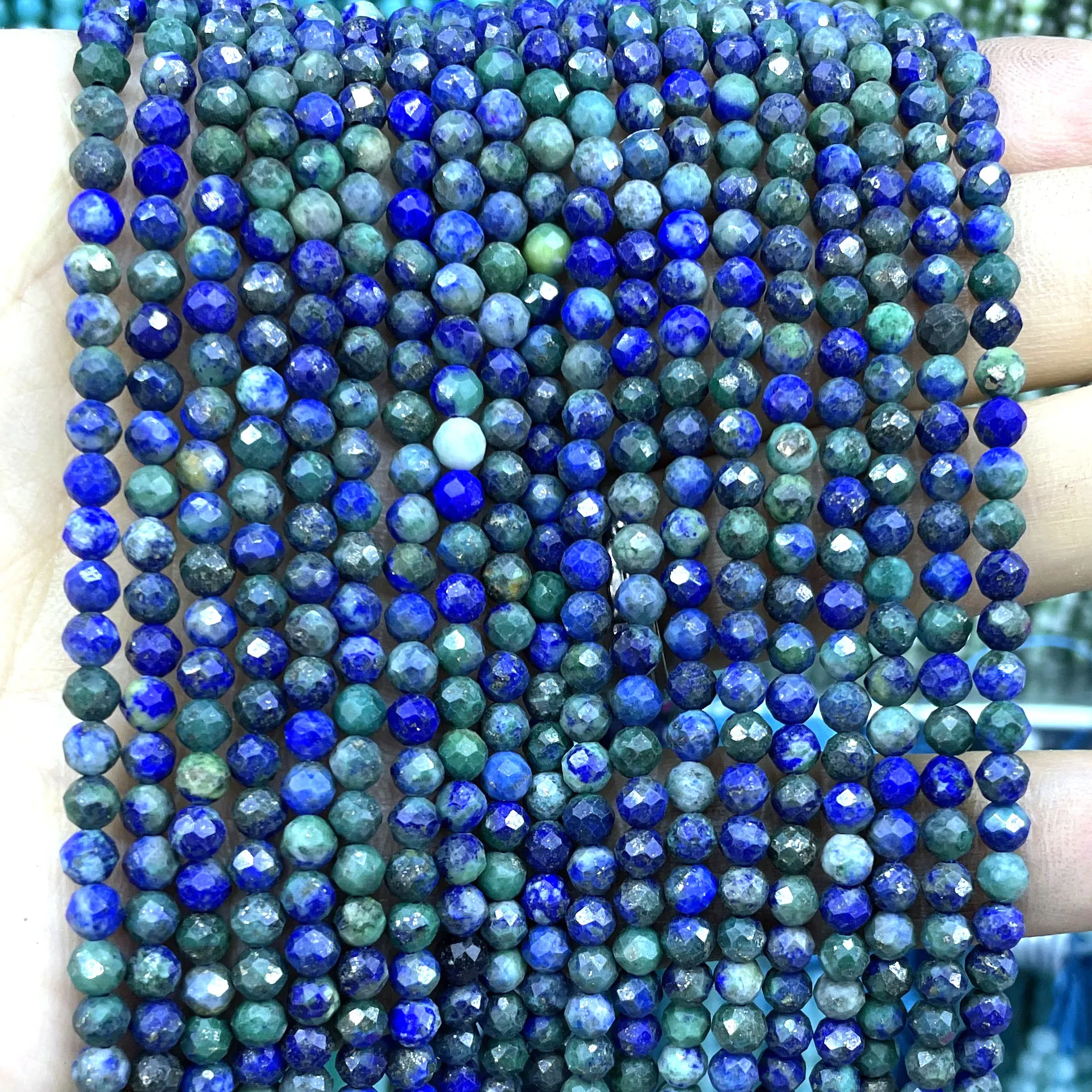 2 3 4MM Faceted Natural Stone Chrysocolla Azurite Spacer Round Beads For Jewelry Making Diy Bracelet Necklace Accessories